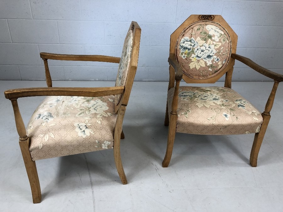 Pair of low upholstered bedroom carver chairs with floral motif (A/F) - Image 4 of 4