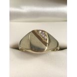 Gold Signet ring 9ct set with three Diamonds size 'T' approx 3.9g fully hallmarked