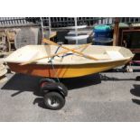 8ft Fiberglass Dingy with launch trailer and road trailer and two oars