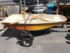 8ft Fiberglass Dingy with launch trailer and road trailer and two oars