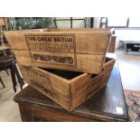 pair of wooden boxes stamped "Great British Bake Off"