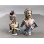 Two early 20th century German porcelain tea cosy dolls.