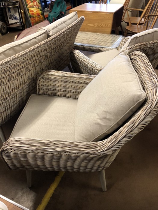 Grey Rattan conservatory furniture Suite with Grey cushions (two seater settee, two armchairs and - Image 5 of 5