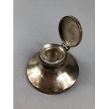 Silver hallmarked inkwell with original glass liner (no chips) Birmingham maker H.V.W