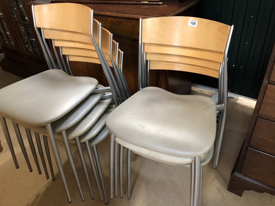 Ten metal framed chairs