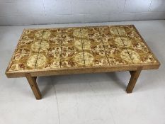 Large oak framed, tile topped coffee table by Trioh of Denmark. Approx 126cm x 65cm x 42 cm