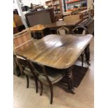 Victorian mahogany extending dining table with two extra leaves and four chairs