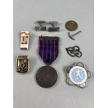 Collection of badges to include 1960's Russian Space flight plus medals and coins etc