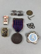 Collection of badges to include 1960's Russian Space flight plus medals and coins etc