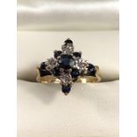 9ct gold sapphire and diamond ring, approx size 'K.5'