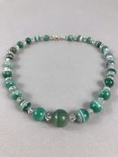 Victorian (recently restrung) 16” Green banded agate with crystal spacers. Graduated from 8.7mm x