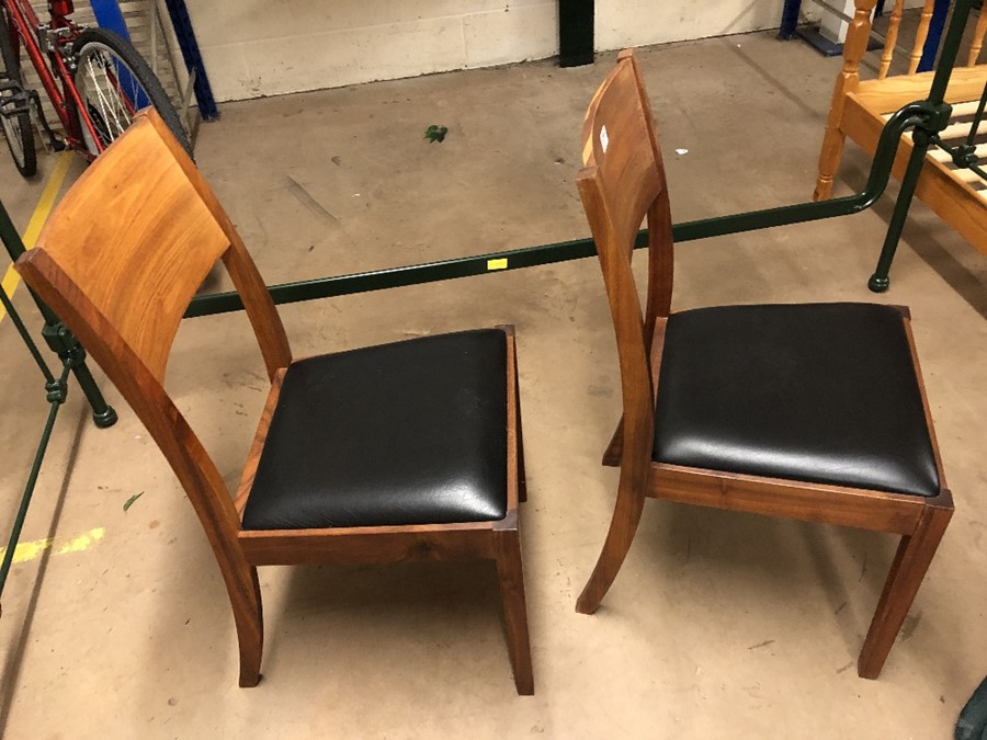 Pair of teak framed dining chairs with Black padded seats - Image 2 of 4