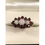 9ct gold opal and garnet ring