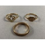 Three 9ct Gold rings of various designs approx 5.5g