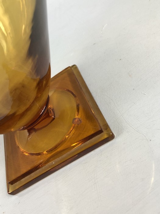 Art Deco Amber Glass Bottle with Pyramid shaped stopper and stepped Base approx 36cm tall - Image 6 of 6