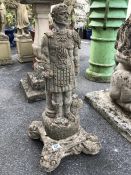 Stone statue of a Gladiator on a plinth with Gargoyles