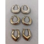Three sets of 9ct Gold earrings (total weight approx 5.9g)