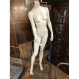 White shop mannequin on stand approx 6ft