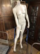 White shop mannequin on stand approx 6ft