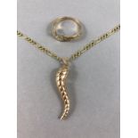 9ct Gold chain with 9ct pendant and 9ct ring with lucky Horse Shoe (total weight approx 5.2g) size