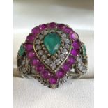 Indian styled ring set with multicoloured stones stamped 925