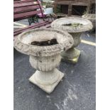 Pair of concrete Urn planters approx 52cm tall