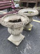 Pair of concrete Urn planters approx 52cm tall