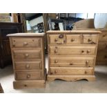 Pine small chest of six drawers and a small pine bedside of four drawers