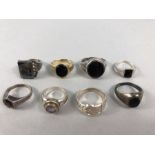 Eight Silver rings of various designs