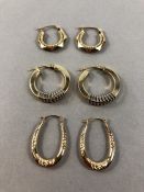 Three sets of 9ct Gold earrings (total weight approx 5.7g)