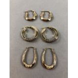 Three sets of 9ct Gold earrings (total weight approx 5.7g)