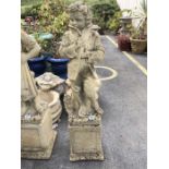 Stonework Boy in jacket on plinth approx 110cm tall