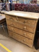 Pine chest of five drawers approx 94cm x 44cm x 94cm tall