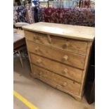 Pine chest of five drawers approx 94cm x 44cm x 94cm tall