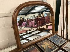 Pine framed dome topped overmantle mirror, approx 112cm (along base) x 73cm high (at centre)