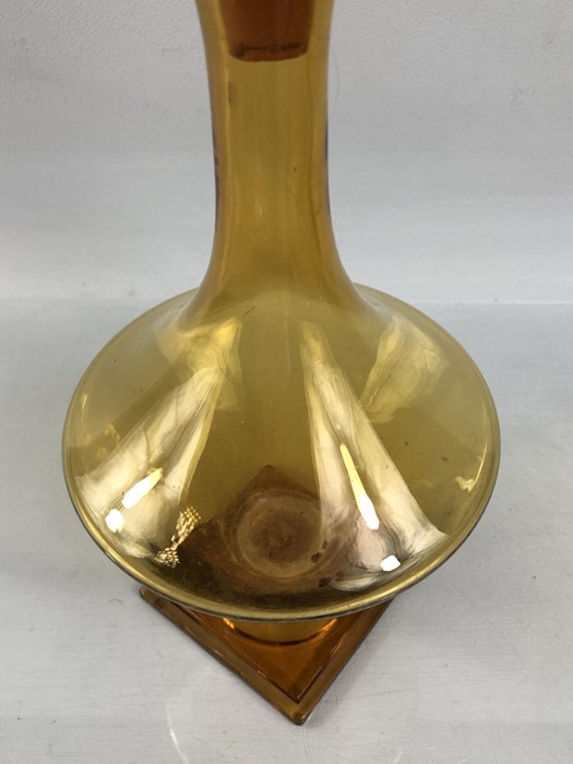Art Deco Amber Glass Bottle with Pyramid shaped stopper and stepped Base approx 36cm tall - Image 3 of 6