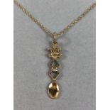 9ct Gold fine link chain approx 44cm long with gold 9ct hallmarked pendant of an Welsh Love Spoon