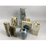 Six pieces of Carn Pottery, Penzance, Cornwall stoneware vases of abstract form with brush stroke