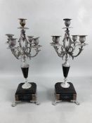 Pair of French shabby chic candelabra on marble bases