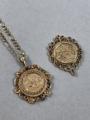 9ct Gold Chain and mount with coin style pendant and second similar unmarked pendant (approx 10.8g)