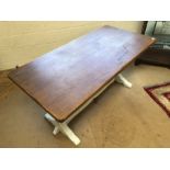 Refectory style table with oak top and painted carved legs