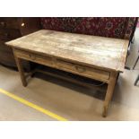 Antique pine kitchen table with two drawers approx 145cm x 79cm x 77cm tall