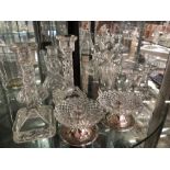 Collection of glassware to include pourers with stoppers, knife rests and a Moet Chandon ice bucket