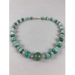 Victorian (recently restrung) 16” Green banded agate with crystal spacers. Graduated from 8.7mm x