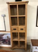 Modern solid light wood shelving unit with eight compartments and two drawers approx 67cm x 36cm x