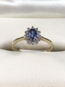 9ct gold Ceylon sapphire and diamond ring, approx size K