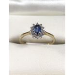 9ct gold Ceylon sapphire and diamond ring, approx size K