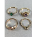 Four hallmarked 375 gold rings of various designs (A/F) total weight 6.9g