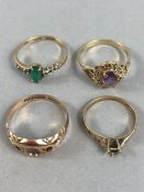 Four hallmarked 375 gold rings of various designs (A/F) total weight 6.9g