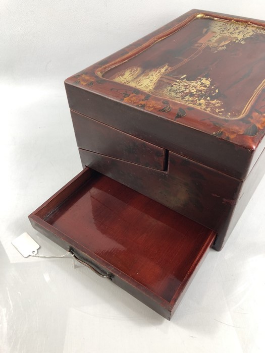 Japanese red lacquer writing box with drawer - Image 8 of 9